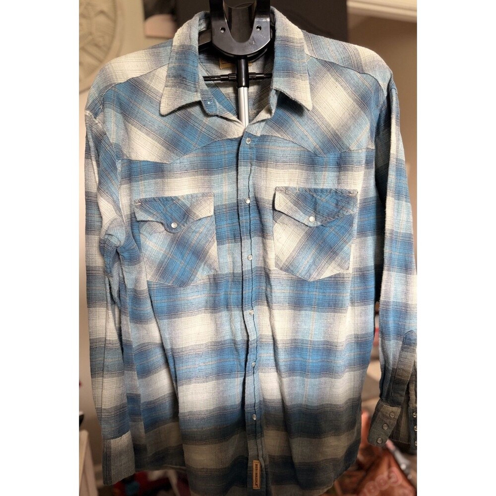 Bit And Bridle 100% Cotton Blue Flannel Button Up Pearl Snap Size XL